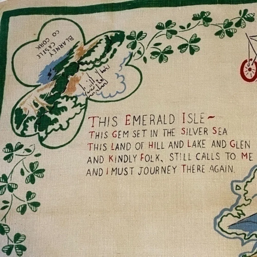 Vintage Emerald Island Pure Irish Linen Towel Wall Hanging